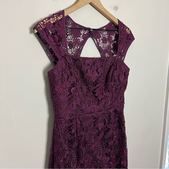 ADRIANNA PAPELL- Lace Sheath Dress Floral Purple Cocktail Mini - Picture 3 of 7